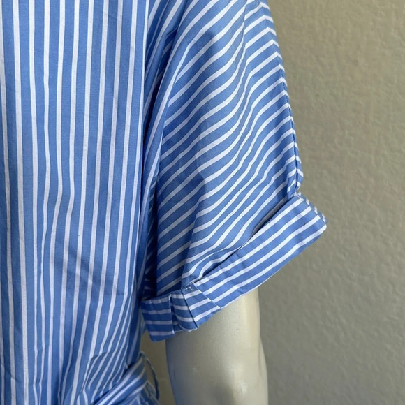 Saks Fifth Avenue Womens Striped Belted A Line Dress Blue White Cotton - Picture 6 of 7